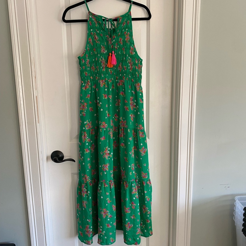 THML Green Floral Smocked Maxi Tiered Sundress - Picture 8 of 12